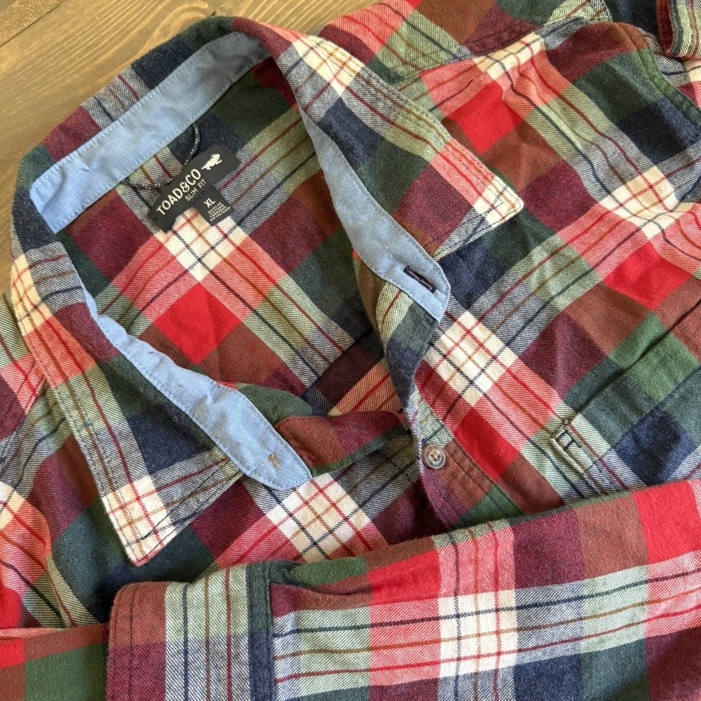 Toad&Co Men's XL‎ Slim Fit Plaid Flannel Long Sleeve Button Up Shirt Collar Top
